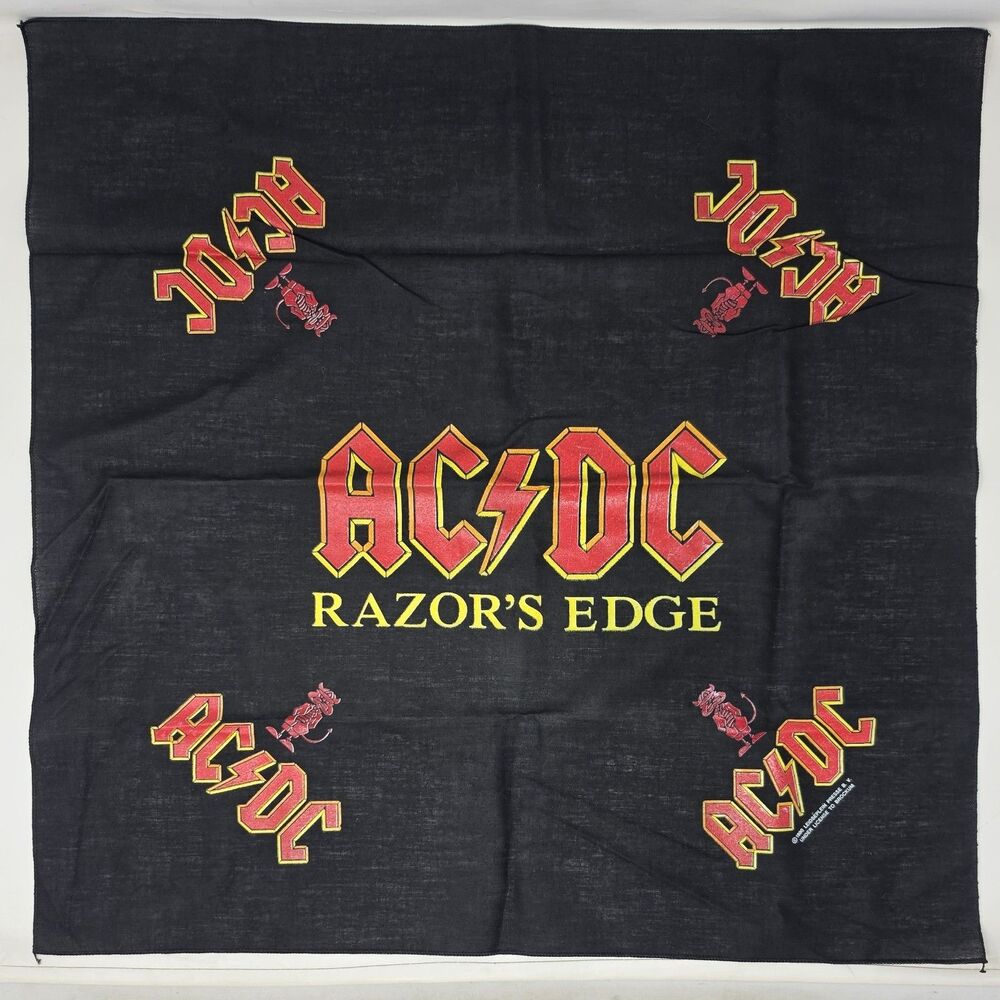 Vintage AC/DC 1990 The Razors Edge Bandana Hankerchief Brockum Angus Young
